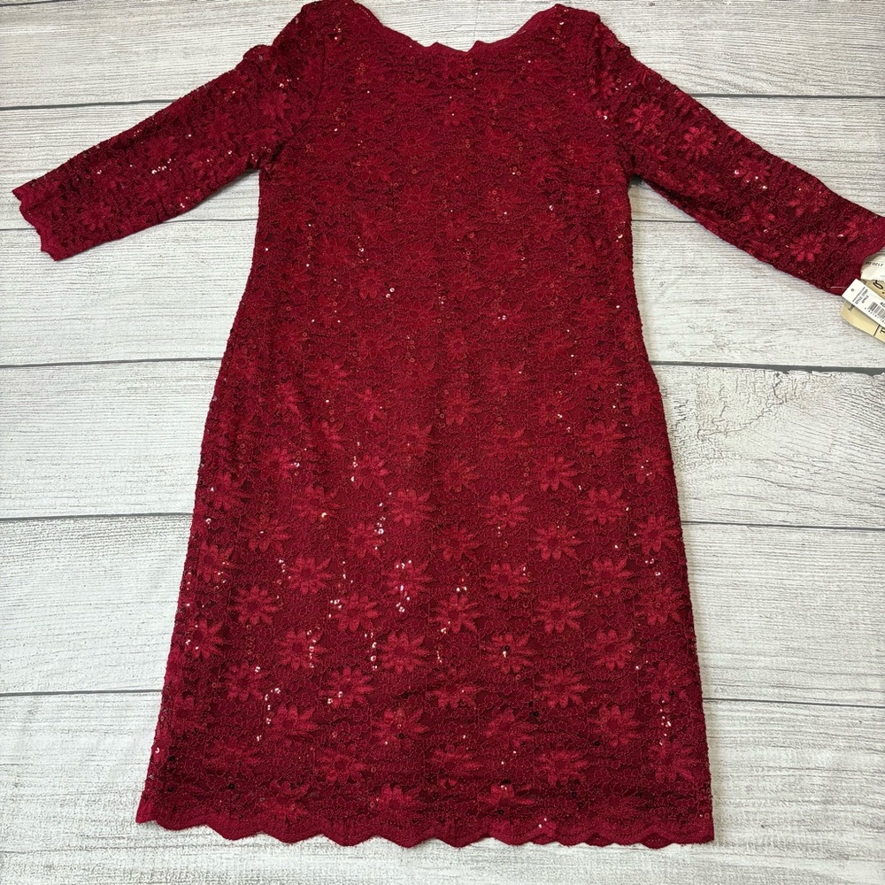 R&M Richards Women's‎ Petite Red Lace Sequin Sheath Cocktail Dress Size 14P